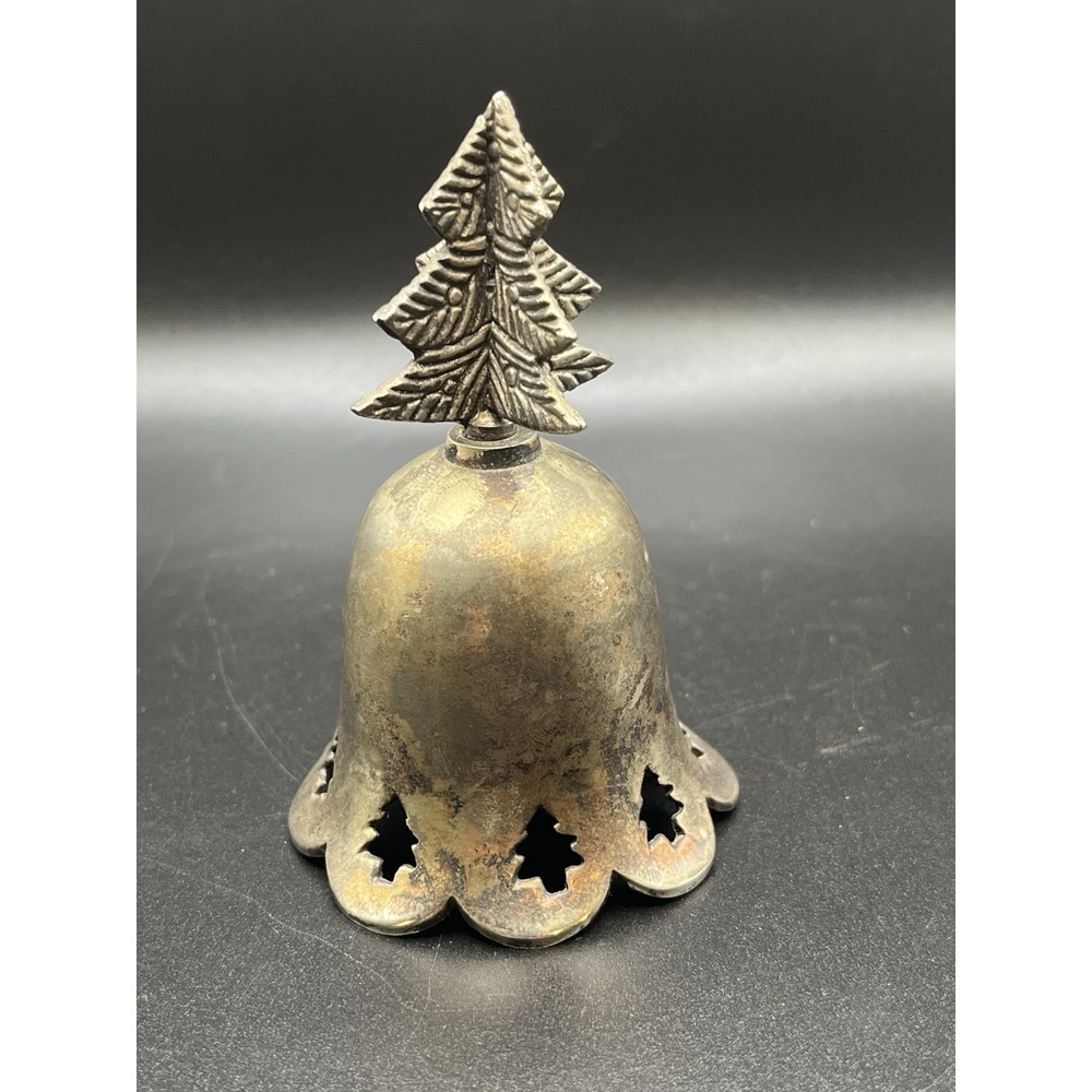 Vtg Silver Christmas Bell Christmas Tree Top, Star Cutouts at Base 3.5 in - Picture 8 of 10